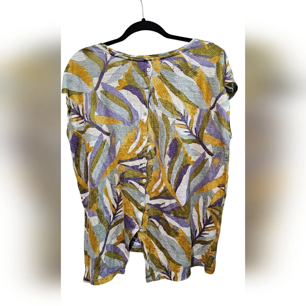 Rachel Zoe Women 100% Linen Boho Multicolor Leaf Print Tunic Top Size XL - Picture 2 of 7
